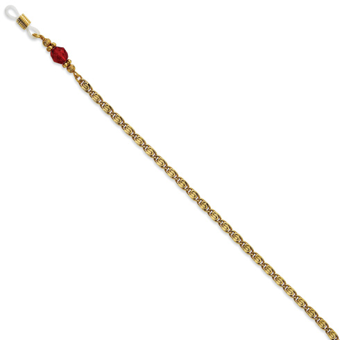Red Crystal Bead Eyeglass Holder Gold-tone 30in Chain