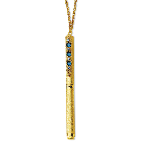 Gold-tone Light and Dark Blue Crystal 4.5in Pen on 30in Necklace