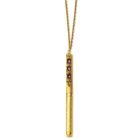 Gold-tone Light and Dark Purple Crystal 4.5in Pen on 30in Necklace