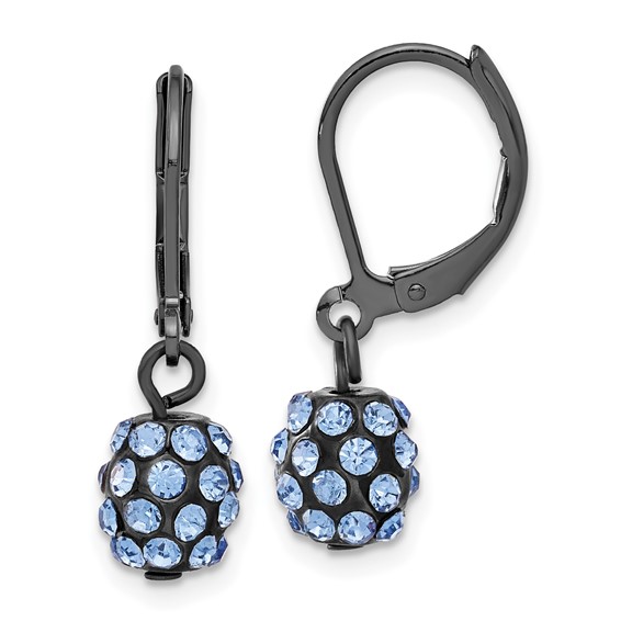 Black-plated Blue Crystal Fireball Leverback Earrings