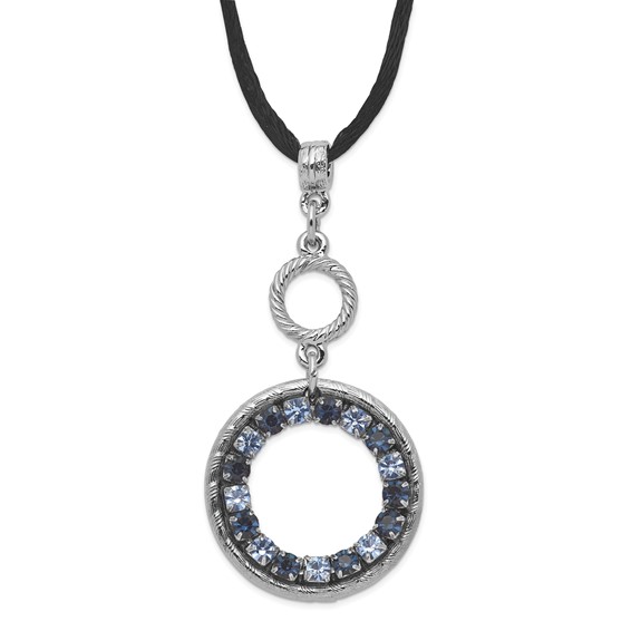 Silver-tone Light Dark Blue Crystal Circle on 16in Satin Cord Necklace