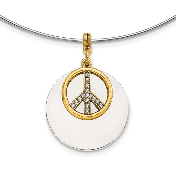 Silver-tone with Gold-tone and Crystal Peace Symbol 17in Choker