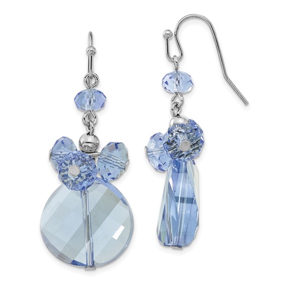 Silver-tone Blue Crystal Round Drop Earrings