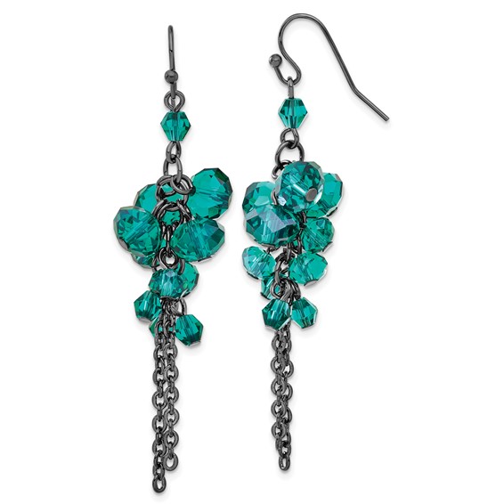 Silver-tone Turquoise Crystal Bead Cluster Drop Earrings