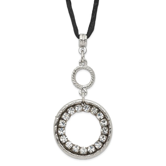 Silver-tone Clear Crystal Circle on 16in Satin Cord Necklace