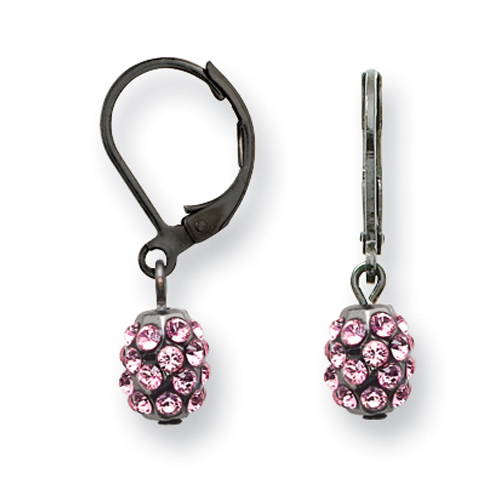 1928 Black-plated Pink Crystal Fireball Leverback Earrings