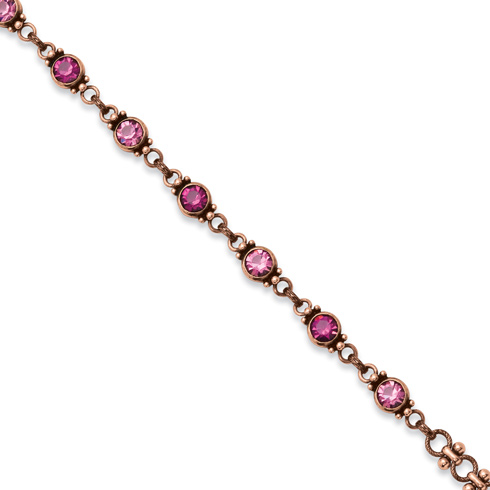 Copper-tone Faceted Light and Dark Pink Crystal 15.5in  Necklace