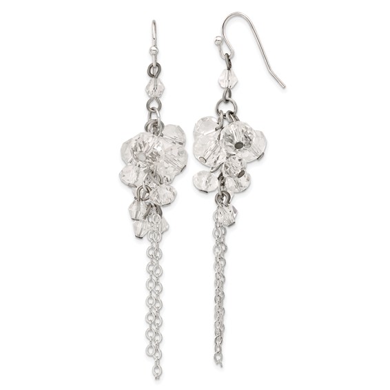 Silver-tone Clear Crystal Bead Cluster Drop Earrings