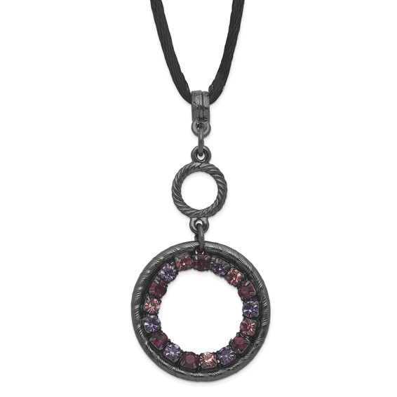 Black-plated Pink and Purple Circle 16in Satin Cord Necklace 