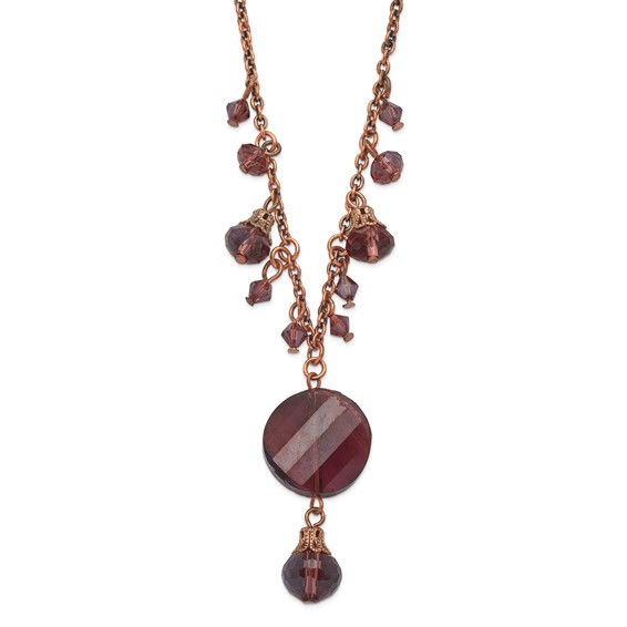 Rose-tone Dark Red Crystal Drop 16in Necklace