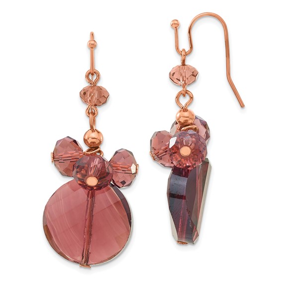 Rose-tone Dark Red Crystal Round Drop Earrings