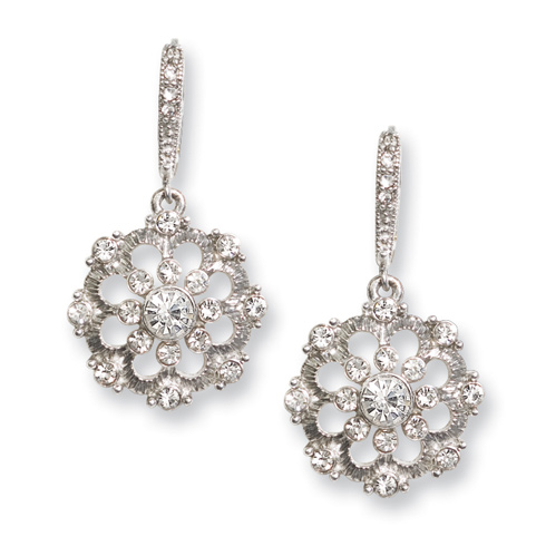Silver-tone Crystal Drop Leverback Earrings BF735 | Joy Jewelers