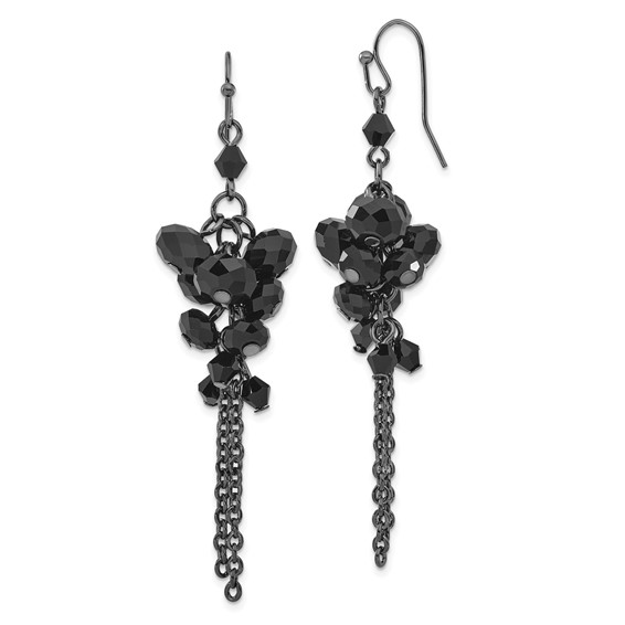 Black-plated Black Crystal Beaded Cluster Drop Earrings