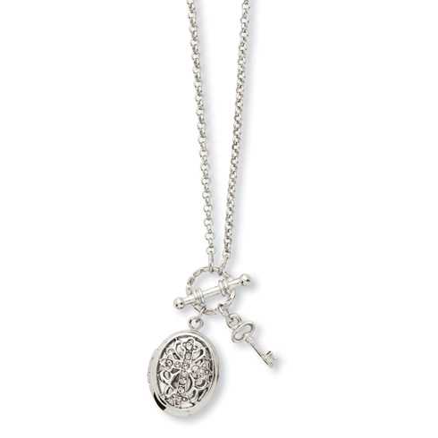 Silver-tone Clear Crystal Cross Locket 24in Necklace