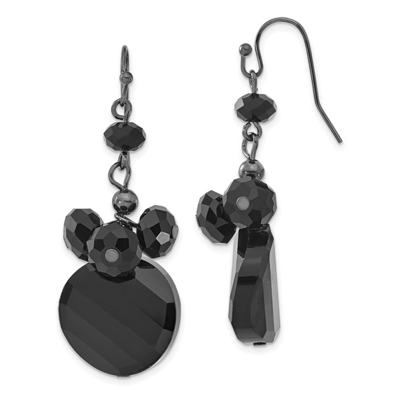 Black-plated Black Crystal Round Drop Earrings
