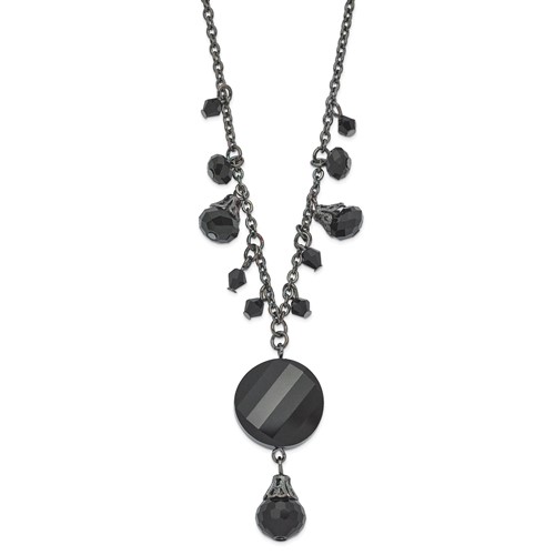 Black-plated Black Crystal Drop 16in Necklace