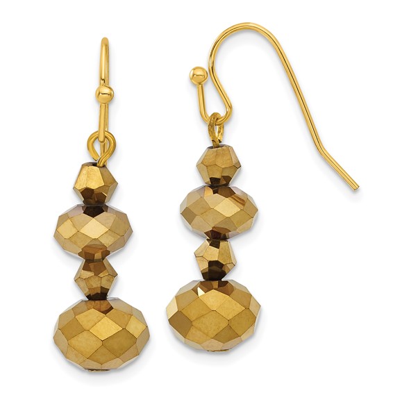 Brass-tone Light Colorado and Brown Crystal Dangle Earrings