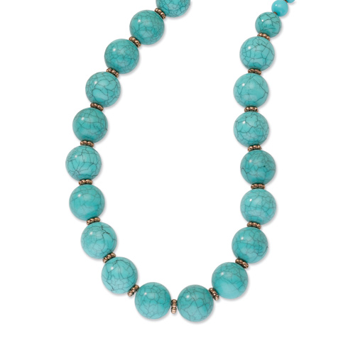 Copper-tone Aqua Beads 16in Necklace