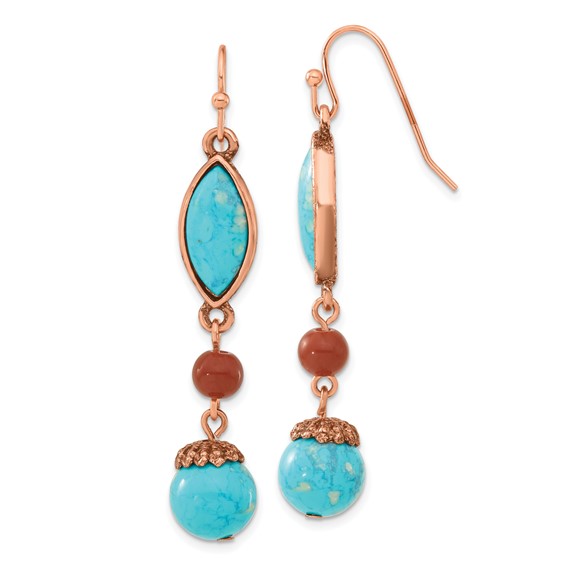 Copper-tone Aqua Blue Brown Acrylic Beads Dangle Earrings