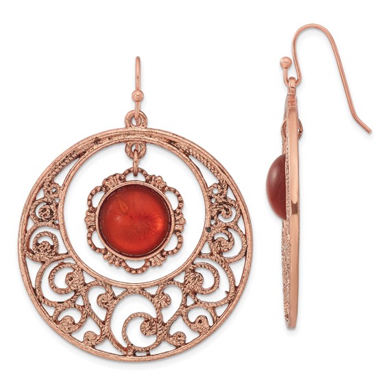 Copper-tone Circle Filigree with Sienna Crystal Dangle Earrings