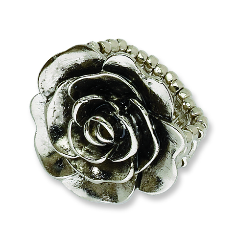 Silver-tone Antiqued Flower Stretch Ring