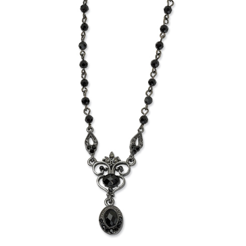 Black-plated Black Crystal 16in Necklace BF903 | Joy Jewelers