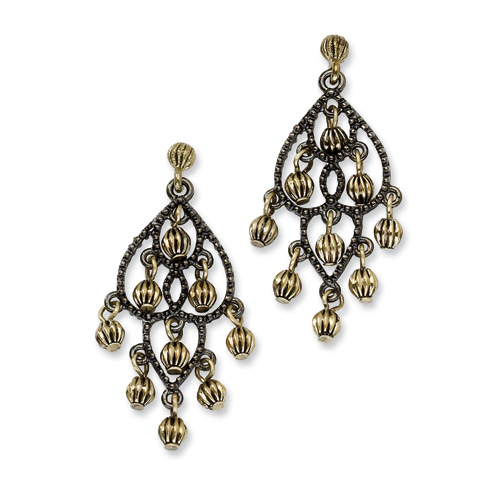 Black-plated and Brass-tone Fancy Chandelier Post Earrings