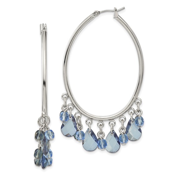 Silver-tone Light and Dark Blue Crystals Hoop Earrings