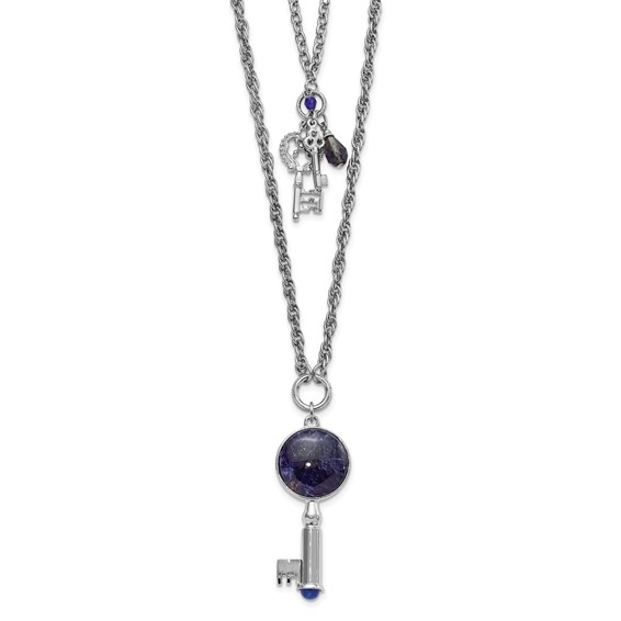 1928 Silver-tone Sodalite and Blue Crystal Keys Necklace