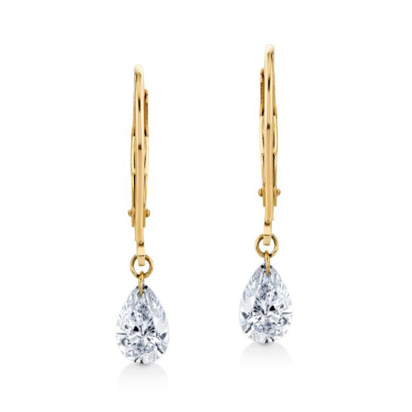 14k Yellow Gold Floating 1 ct tw Lab Grown Pear Diamond Leverback Earrings