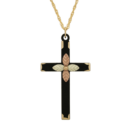 Black Hills Gold Black Powdercoated Cross Necklace