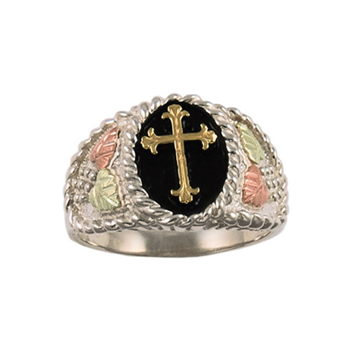 Sterling Silver and 10k Black Hills Gold Antiqued Cross Ring