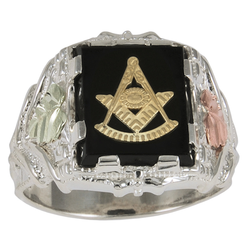 Tri-color Black Hills Onyx Past Master Ring - Sterling Silver