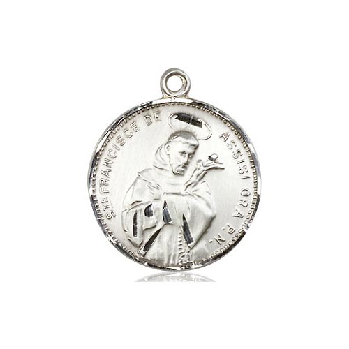Sterling Silver 3/4in Round St Francis Medal