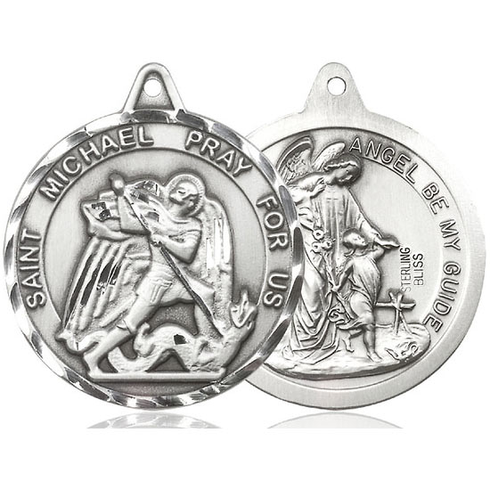 Sterling Silver Round Saint Michael Medal 1.25in