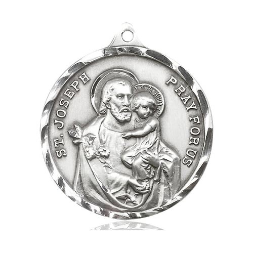 Sterling Silver 1 3/8in Round St Joseph Medal