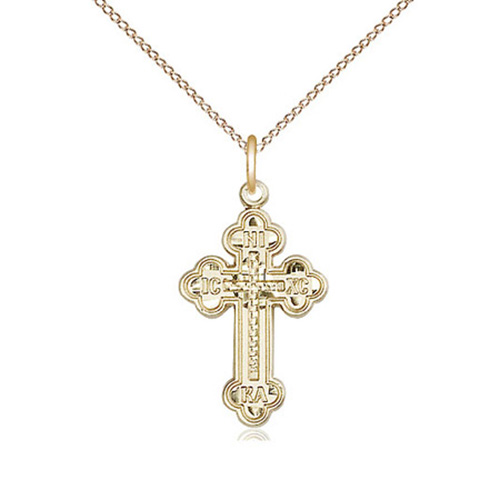 Gold Filled 7/8in IC XC NIKA Orthodox Cross & 18in Chain