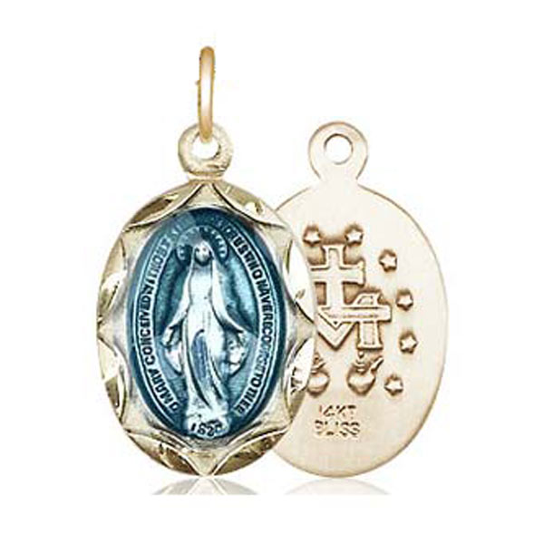 Gold Filled Sterling Silver 3/4in Blue Miraculous Medal