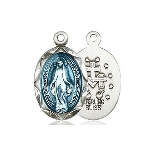 Sterling Silver 3/4in Blue Miraculous Medal