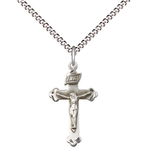 Sterling Silver Budded INRI Crucifix Necklace