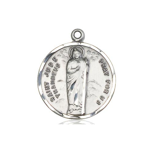 Sterling Silver Round St Jude Thaddeus Medal 3/4in