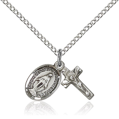 Sterling Silver Miraculous Medal and Crucifix Necklace