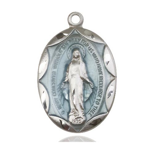 Sterling Silver 1in Blue Miraculous Medal