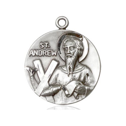 Sterling Silver 7/8in Round St Andrew Medal