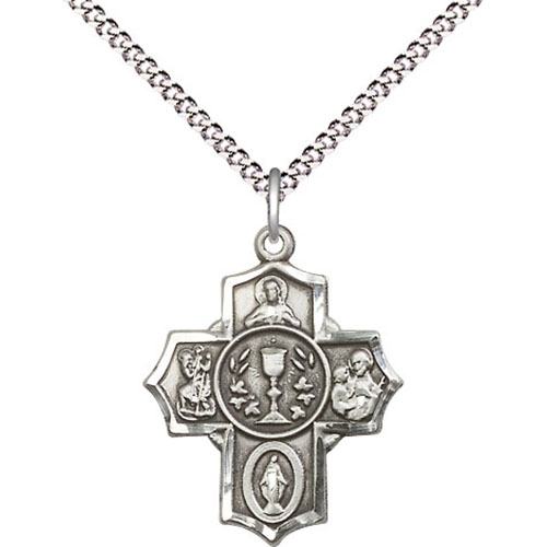 Sterling Silver Communion Five Way Cross Necklace