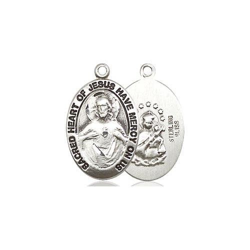 Sterling Silver Oval Sacred Heart of Jesus Medal 3/4in