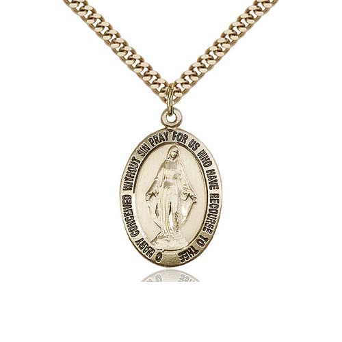 Gold Filled Sterling Silver 1in Miraculous Medal & 24in Chain