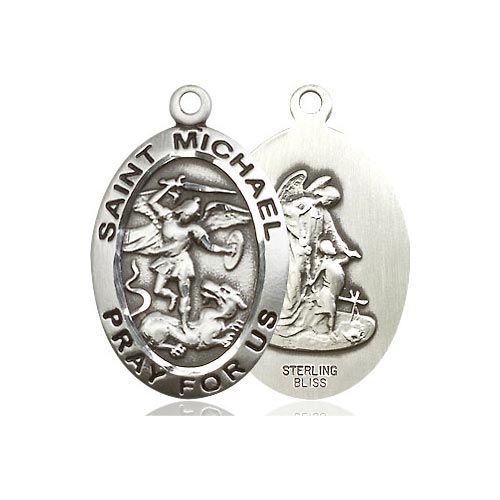 Sterling Silver 1in St Michael Pray For Us Medal