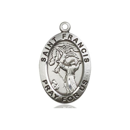 Sterling Silver Oval St Francis Pray For Us Medal 1in