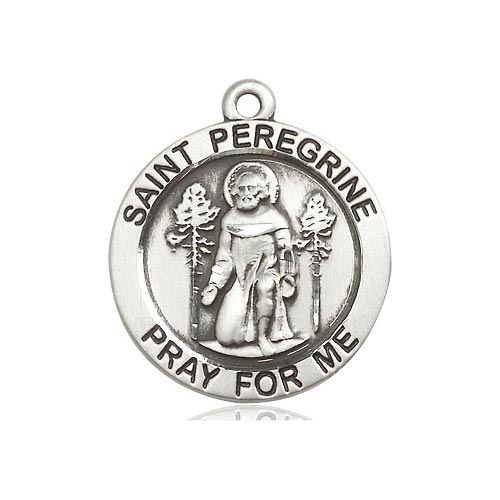 Sterling Silver Round St Peregrine Pray For Me Medal 7/8in